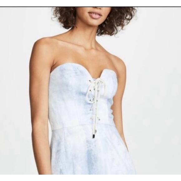 Petersyn Womens Jumpsuit‎ L Strapless Linen Blend Corset Wide Leg Watercolor - Picture 11 of 12